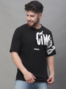 DOOR74 Printed Men Round Neck Black T-Shirt