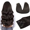 DOORES Seamless Clip in Hair Extensions, Remy Hair Extensions Thin Weft Thick Natural Weft Straight Dark Brown 20 Inch 7pcs 150g