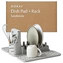Dorai Home Collapsible Dish Drying Rack with Stone Dish Pad - Kitchen Counter Set with Diatomaceous Earth Stone Dish Mat for Quick Drying - Space-Saving Design - Original 19.9"x15.2", Sandstone