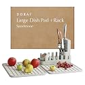 Dorai Home Collapsible Dish Drying Rack with Stone Dish Pad - Kitchen Counter Set with Diatomaceous Earth Stone Dish Mat for Quick Drying - Space-Saving Design - Large 24.6" x 16.5", Sandstone