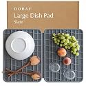 Dorai Home Dish Pad - Collapsable Stone Dish Drying Mat with Diatomaceous Earth for Quick Drying - Ultra Absorbent - Encased in Silicone - Eco-Friendly, Foldable - Large 24.6" x 16.5", Slate