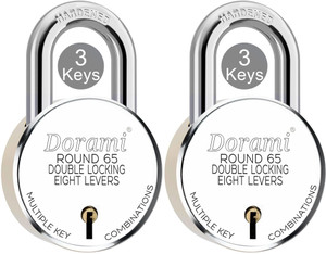 dorami round 65mm lock  hardened  double locking  8 levers  steel body pack of 2 padlock