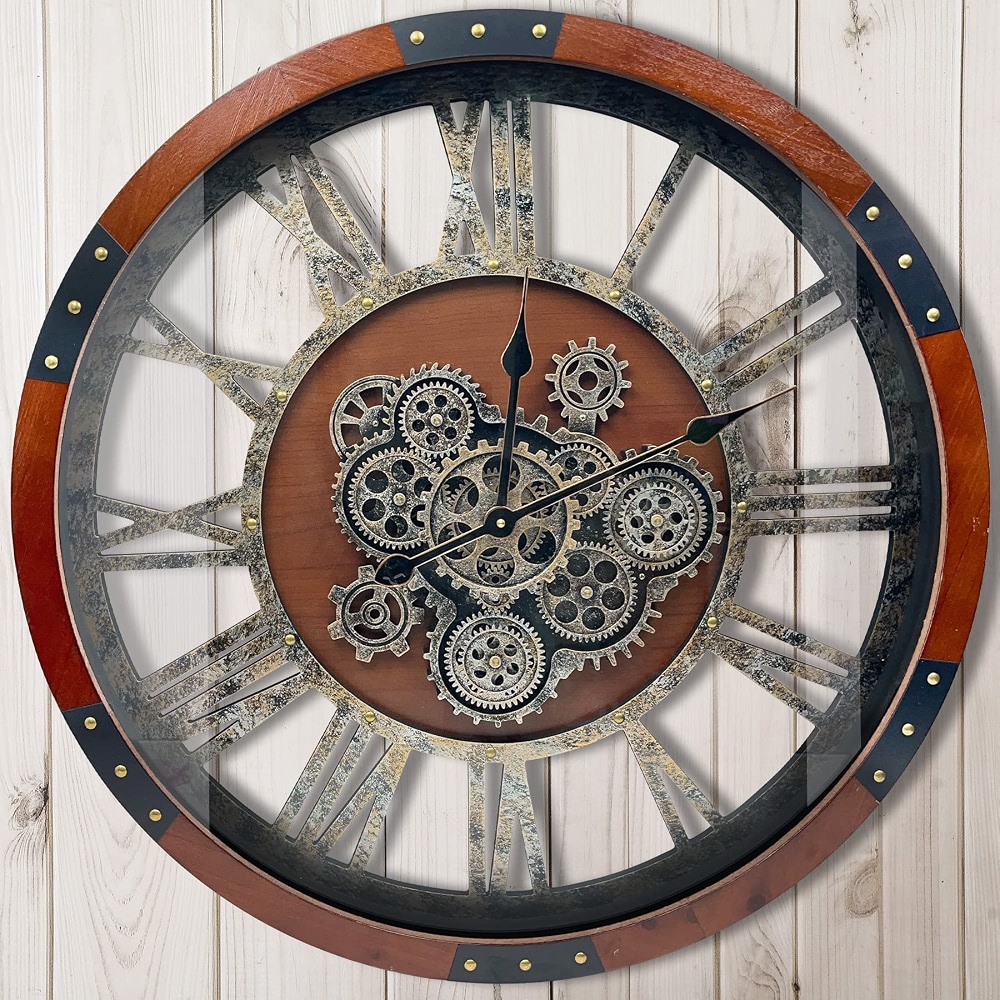 24 inch Original Moving Gears Wall Clock, Large Industrial Wall Clock ...