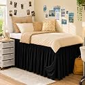 Dorm Room Bed Skirt Twin XL 22" Drop, College Split Corner Bedskirt, Black