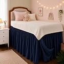 Dorm Room Bed Skirt Twin XL 42" Drop, College Split Corner Bedskirt, Navy