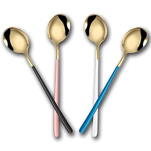spoon set stainless steel soup spoon long handle gold dessert spoons round dinner spoon set tableware set tablespoons dinner spoons pack of 4