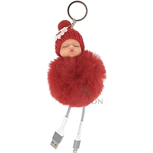 dorron iaccessories sleeping baby fluffy faux fur pom pom key ring keychain for girls bag scooty bike car keys