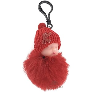 dorron iaccessories sleeping baby fluffy faux fur pom pom key ring keychain for girls bag scooty bike car keys