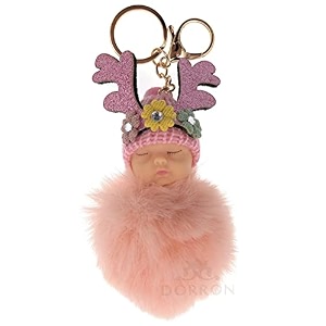 dorron iaccessories sleeping baby fluffy faux fur pom pom key ring keychain for girls bag scooty bike car keys