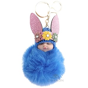 dorron iaccessories sleeping baby fluffy faux fur pom pom key ring keychain for girls bag scooty bike car keys