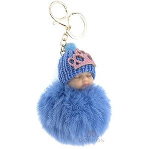 dorron iaccessories sleeping baby fluffy faux fur pom pom key ring keychain for girls bag scooty bike car keys
