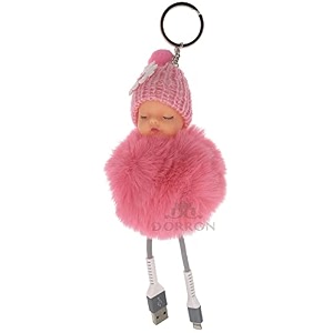 dorron iaccessories sleeping baby fluffy faux fur pom pom key ring keychain for girls bag scooty bike car keys