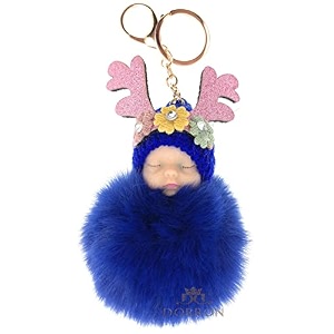 dorron iaccessories sleeping baby fluffy faux fur pom pom key ring keychain for girls bag scooty bike car keys