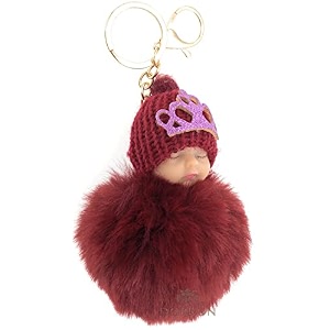 dorron iaccessories sleeping baby fluffy faux fur pom pom key ring keychain for girls bag scooty bike car keys