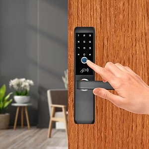 dorset smart digital door lock  dg101 gm  digital mortise lock for main door  4 in 1 biometric lock fingerprint pincode  rfid cards  mechanical keys access  black
