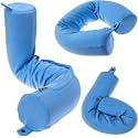 Dot&amp;Dot Twist Memory Foam Travel Pillow for Airplanes - Travel Neck Pillow for Sleeping - Airplane Pillow for Neck Support, Chin, Lumbar and Leg - Adjustable, Bendable Neck Roll Pillow (Light Blue)