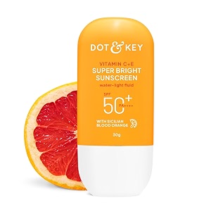dot amp key vitamin c  e super bright sunscreen in-vivo tested spf 50 pa with new-age uv filters water-light fluid boosts glow reduces dullness amp dark spots checks tanning no white cast  30g