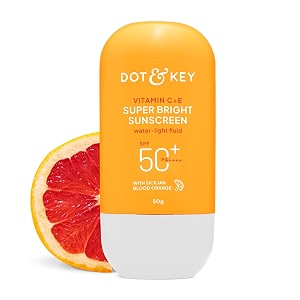 dot amp key vitamin c  e super bright sunscreen in-vivo tested spf 50 pa with new-age uv filters water-light fluid boosts glow reduces dullness amp dark spots checks tanning no white cast 50gpack of 1
