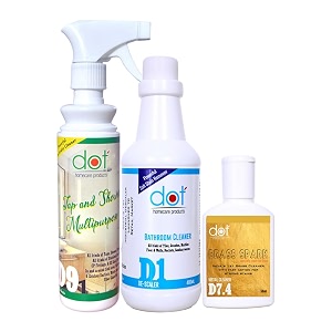 dot bathroom descaler 400ml tiles cleaner  tap shower mirror kitchen surface ss sink cleaner 250ml  dot cabs 50ml - super saver pack