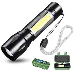 dotcom led emergency handheld flashlight usb rechargeable flashlight 3 modes adjustable focusportable waterproof led flashlight with cob side lightsbest tactical torch for hurricane 1pack