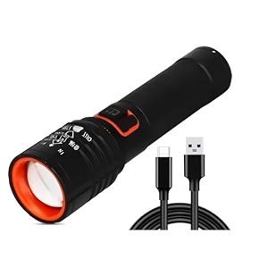 dotcom rechargeable aluminum alloy flashlight compact led torch with 3 brightness levels usb charging cable portable waterproof torch for camping hiking travel car amp home