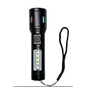 DotCom Rechargeable Aluminum Alloy Flashlight, Compact LED Torch with 3 Brightness Levels, USB Charging Cable, Portable Waterproof Torch for Camping, Hiking, Travel, Car &amp; Home