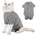 Dotoner Cat Surgery Recovery Suit for Female Male Anti-Licking Pet Surgical Pajamas Long Sleeve Prevent Shedding Cat Spay Recovery Suit&E Collar Alternative Bodysuit for Cats