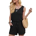 DouBCQ Womens Summer Casual Sleeveless Loose Jumpsuits Romper with Pockets