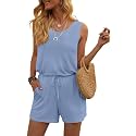 DouBCQ Womens Summer Casual Sleeveless Loose Jumpsuits Romper with Pockets