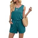 DouBCQ Womens Summer Casual Sleeveless Loose Jumpsuits Romper with Pockets