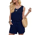DouBCQ Womens Summer Casual Sleeveless Loose Jumpsuits Romper with Pockets