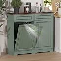 Double 10 Gallon Tilt Out Trash Can Cabinet with Deodorizing Function and Power Outlet, Wooden Hidden Garbage Can Holder with 2 Storage Drawers for Kitchen, Laundry Hamper Cabinet for Bathroom, Green