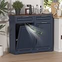 Double 10 Gallon Tilt Out Trash Can Cabinet with Deodorizing Function and Power Outlet, Wooden Hidden Garbage Can Holder with 2 Storage Drawers for Kitchen, Laundry Hamper Cabinet for Bathroom, Blue