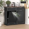 Double 10 Gallon Tilt Out Trash Can Cabinet with Deodorizing Function and Power Outlet, Wooden Hidden Garbage Can Holder with 2 Storage Drawers for Kitchen, Laundry Hamper Cabinet for Bathroom, Black