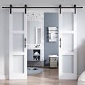 Double 21×84 Inch Glass Barn Door Slab and 7ft Hardware Kit Included, 3 Frosted Glass, LVL Wood Panel Covered with White Water-Proof Scratch-Proof PVC Surface, Simple DIY Assembly