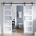 Double 24×84 Inch Glass Barn Door Slab and 8ft Hardware Kit Included, 5 Frosted Glass, LVL Wood Panel Covered with White Water-Proof Scratch-Proof PVC Surface, Simple DIY Assembly