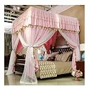 Double Bed Canopy Mosquito Net, 4 Corner Post European Bed Curtain with Bracket, Girl's Room Princess Room Bedroom Decor