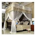 Double Bed Canopy Mosquito Net, 4 Corner Post European Bed Curtain with Bracket, Girl's Room Princess Room Bedroom Decor