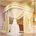 Double Bed Canopy Mosquito Net, Decorative Bed Curtain for Girls' Princess Room Bedroom with Metal Support (Yellow 150X200X210CM)