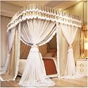 Double Bed Canopy Mosquito Net, Decorative Bed Curtain for Girls' Princess Room Bedroom with Metal Support (Khaki 200X220X210CM)