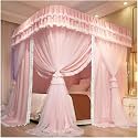 Double Bed Canopy Mosquito Net, Decorative Bed Curtain for Girls' Princess Room Bedroom with Metal Support (Pink 180X200X210CM)