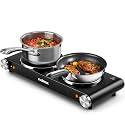 CUSIMAX 900W+900W Double Hot Plates, Cast Iron hot plates, Electric Cooktop, Hot Plates for Cooking Portable Electric Double Burner, Black Stainless Steel Countertop Burner