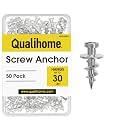Double-Headed Wall Screw Anchors Picture Hooks - Heavy Duty Bear Claw Hanger Screws Holds Upto 30 Lbs. - Drywall Screw/Anchor for D-Rings/Wire/Keyholes - Hang Pictures/Mirrors and More (50 Pack)