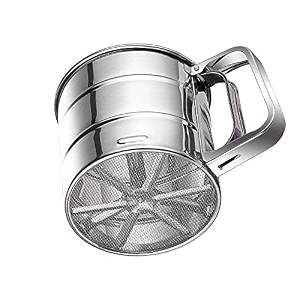 double layers sieve stainless steel hand-held flour sifter - baking sifter squeeze metal fine mesh sieve flour sieve cup with handle 3cup