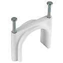 Double Nail Pipe Cable Clip Wire Fastener, Circle Cable Clips with Metal Nails, Cord Tie Holder Clamp Cable Protector -(50Pcs White) (40MM)