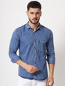 Double One Men Washed Casual Blue Shirt