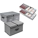 DOUBLE R BAGS 6 Pack Polyester Fabric Drawer Large Foldable Rectangular Storage Bins With Lids (Full Drawer And 2 Lid Box) 43 X 31 X 26 cm