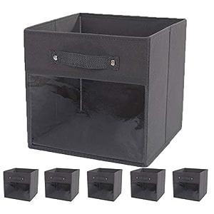double r bags clear window fabric storage bin organizer with dual handle for kids toys office closet shelf black pack of 6