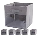 DOUBLE R BAGS Clear Window Fabric Storage Bin Organizer for Closet Shelves Home Storage Cubes Organizer with Dual Handle for kids toys Office Closet Shelf (Grey) (Pack of 6)