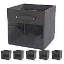 DOUBLE R BAGS Clear Window Fabric Storage Bin Organizer with Dual Handle for kids toys Office Closet Shelf (Black) (Pack of 6)